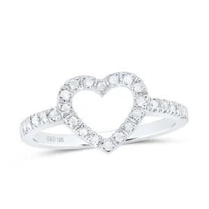 10kt White Gold Womens Round Diamond Simple Heart Outline Ring 1/5 Cttw