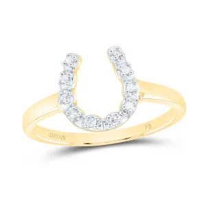 10kt Yellow Gold Womens Round Diamond Two-tone Simple Lucky Horseshoe Ring 1/20 Cttw