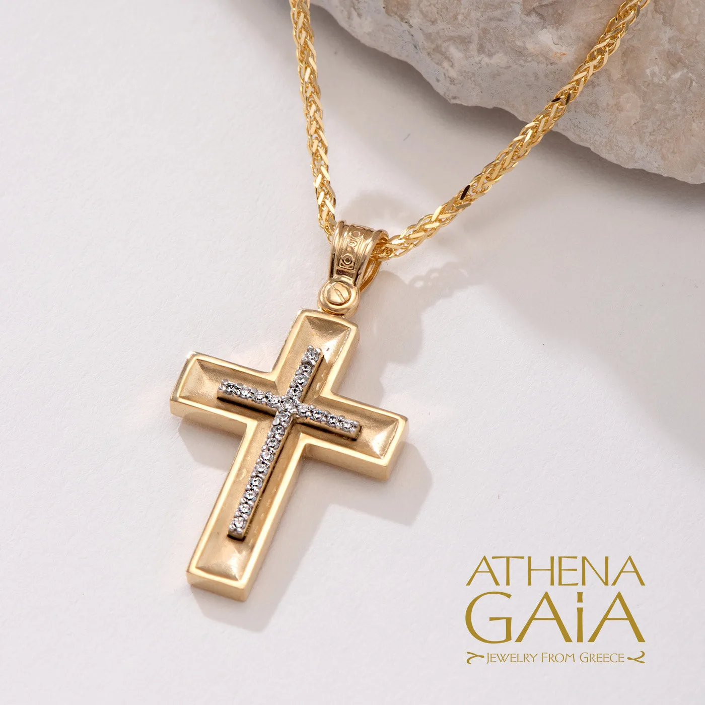 14k Gold Hidden Light Pave Latin Cross