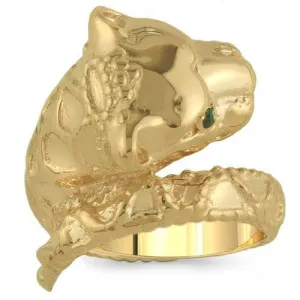 14K Solid Yellow Gold Womens Emerald Tiger Animal Ring 0.06 Ctw