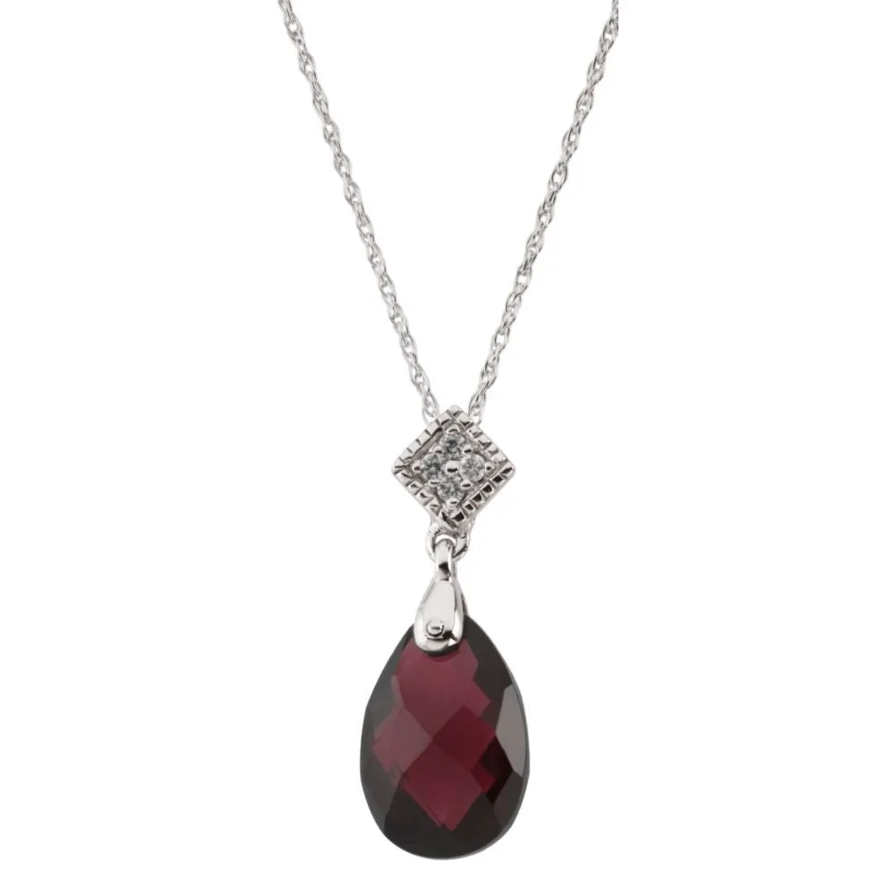 14k White Gold 12x8 Garnet & .04 CTW Diamond 18" Necklace