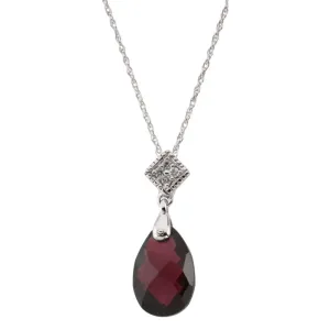 14k White Gold 12x8 Garnet & .04 CTW Diamond 18" Necklace