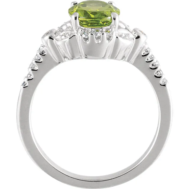 14k White Gold Genuine Oval Peridot & Diamond Accented Ring
