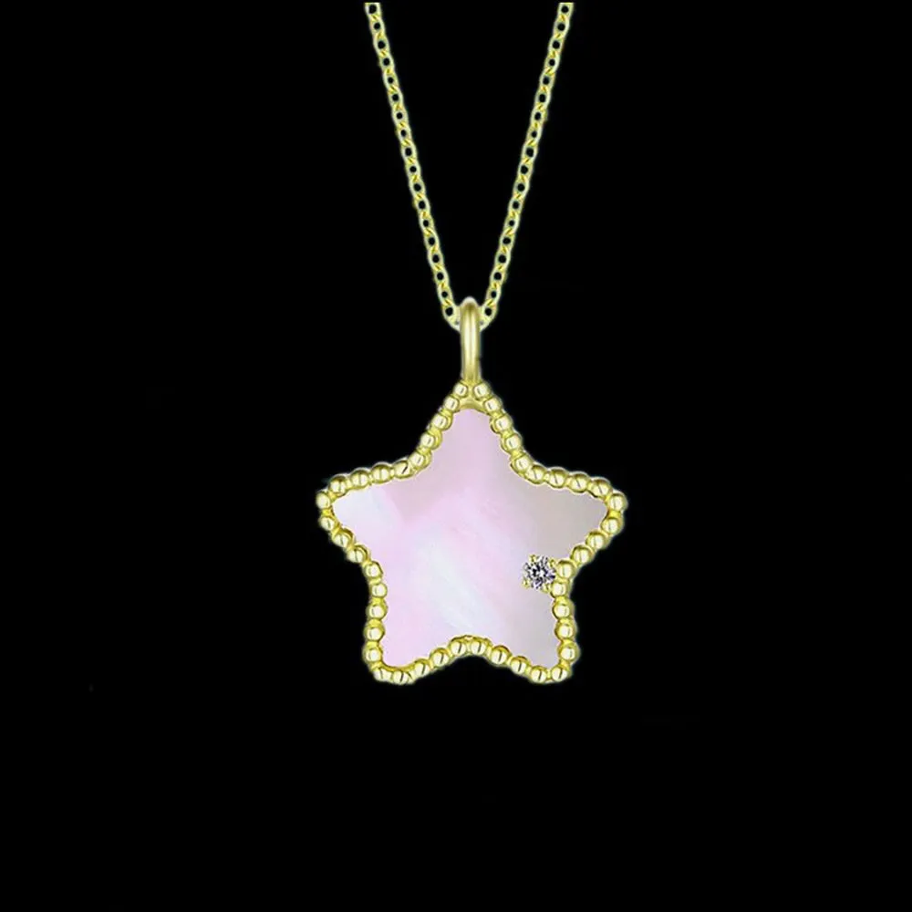 18K Solid Gold Natural Diamond Pendant Pentagram Star Elegant Charm Jewelry
