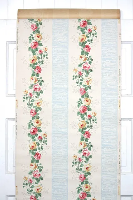 1940s Floral Stripe Vintage Wallpaper