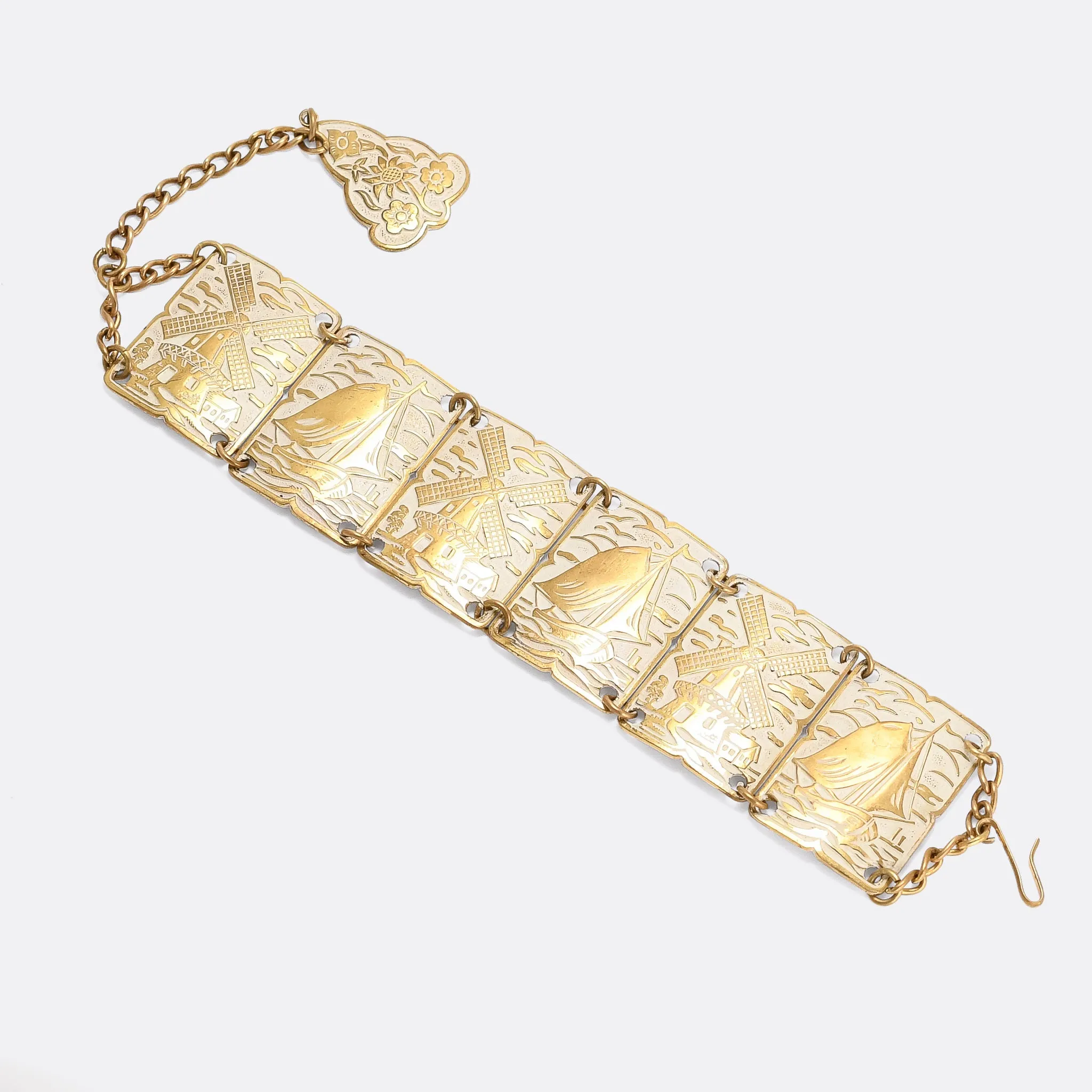 1950s "Netherlands" White Enamel Panel Bracelet