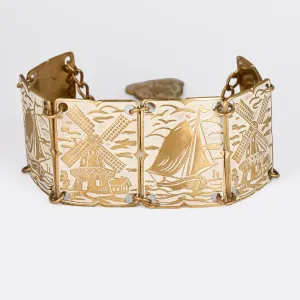 1950s "Netherlands" White Enamel Panel Bracelet