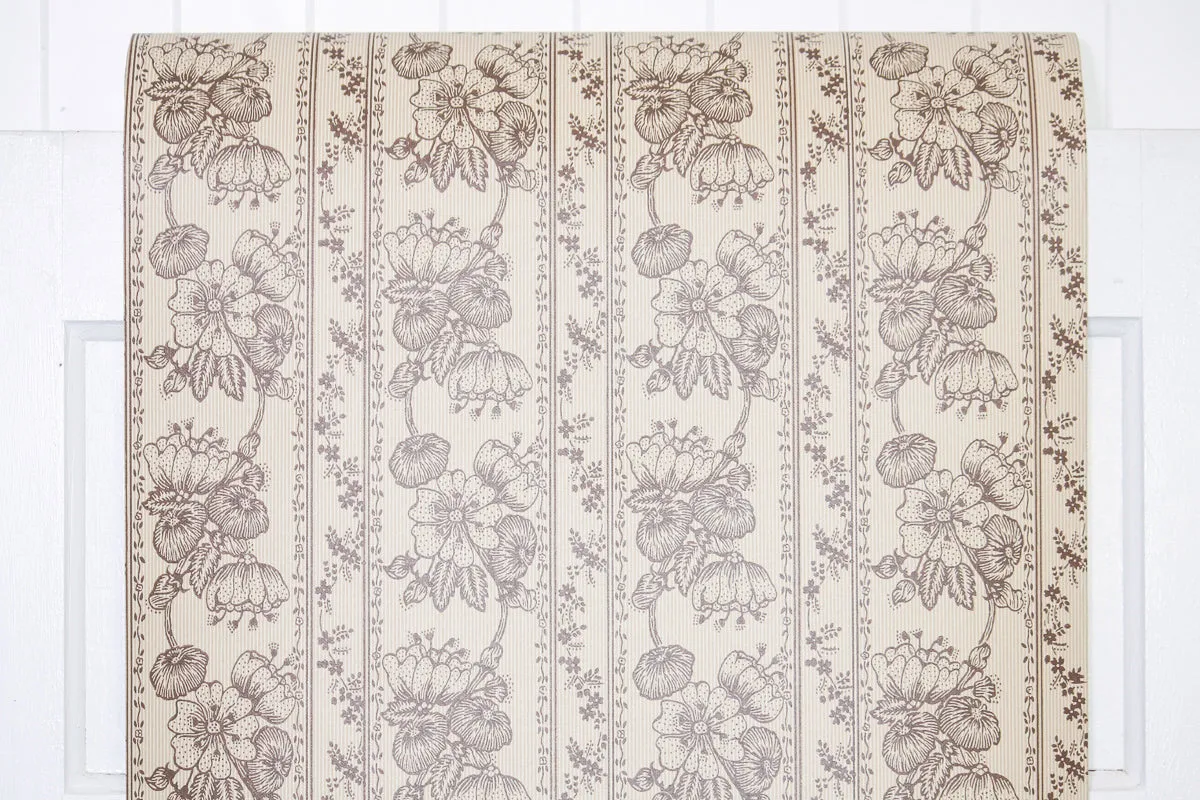 1970s Floral Stripe Vintage Wallpaper