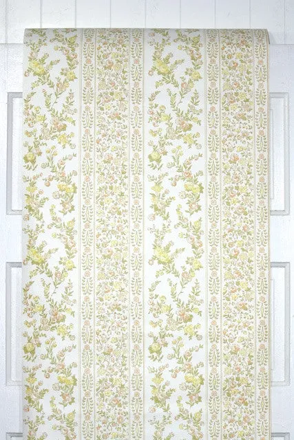 1970s Floral Stripe Vintage Wallpaper