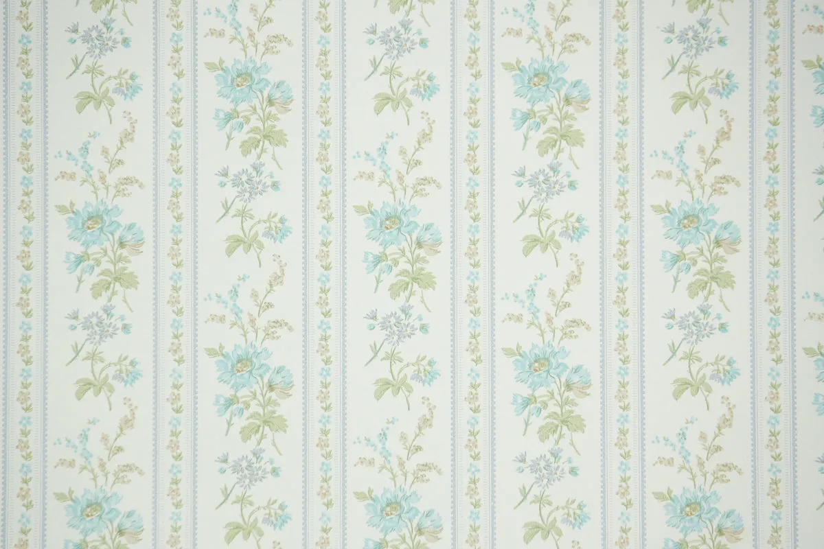 1970s Floral Stripe Vintage Wallpaper