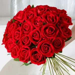 20pcs Realistic Velvet Silk Rose Bouquet