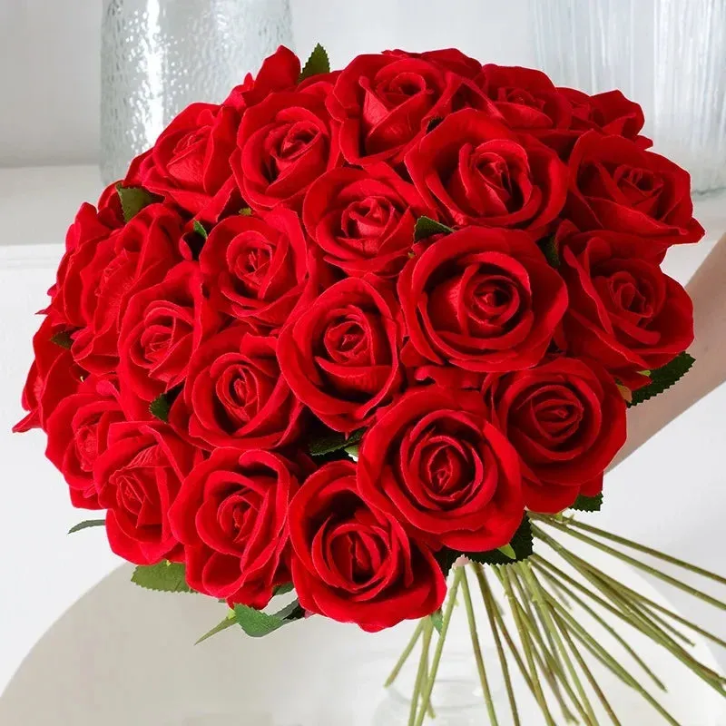 20pcs Realistic Velvet Silk Rose Bouquet