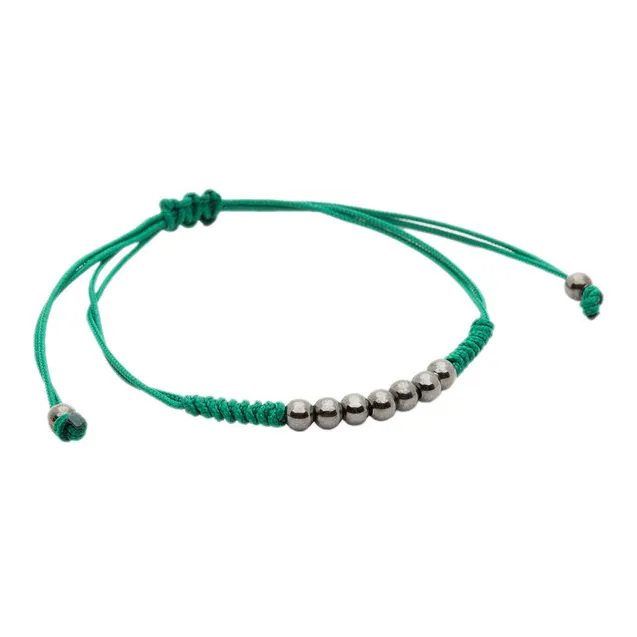 7 Ruthenium Plated Balls Bracelet - 8 Colours Waxed Cord