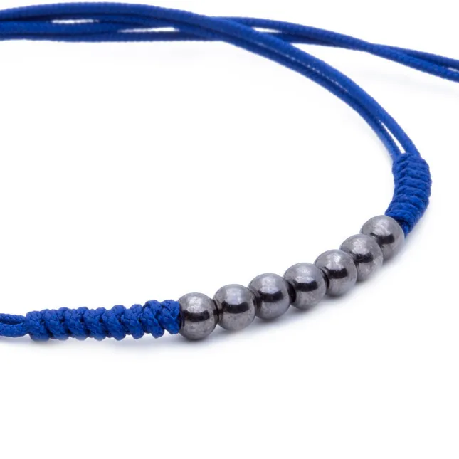 7 Ruthenium Plated Balls Bracelet - 8 Colours Waxed Cord