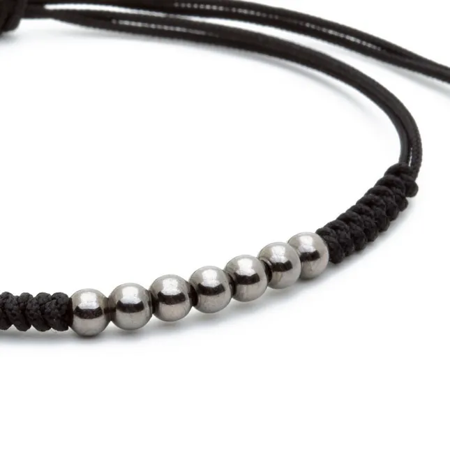 7 Ruthenium Plated Balls Bracelet - 8 Colours Waxed Cord