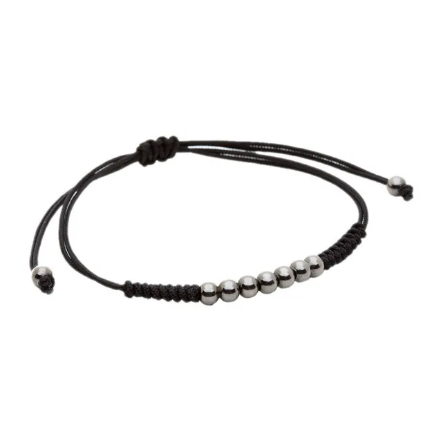 7 Ruthenium Plated Balls Bracelet - 8 Colours Waxed Cord