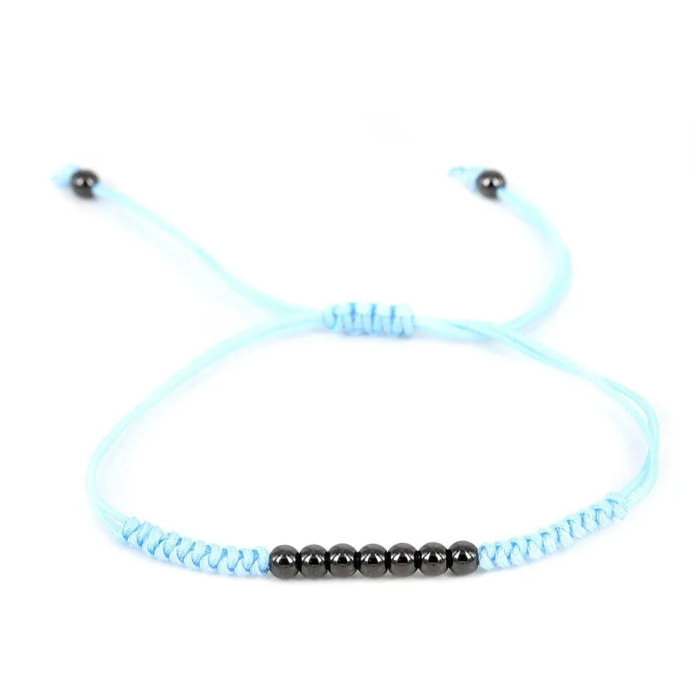 7 Ruthenium Plated Balls Bracelet - 8 Colours Waxed Cord