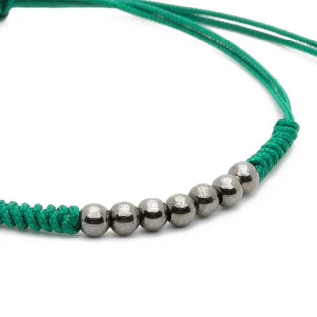 7 Ruthenium Plated Balls Bracelet - 8 Colours Waxed Cord