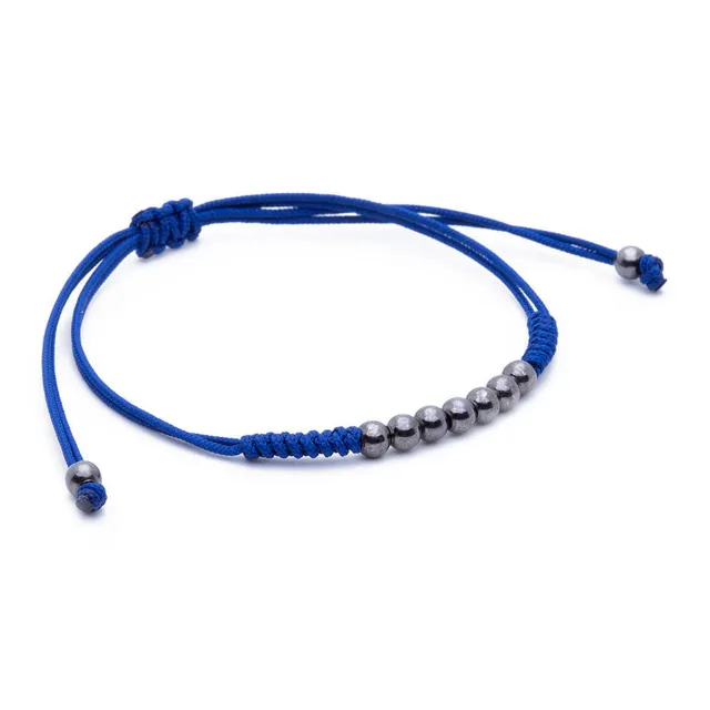 7 Ruthenium Plated Balls Bracelet - 8 Colours Waxed Cord