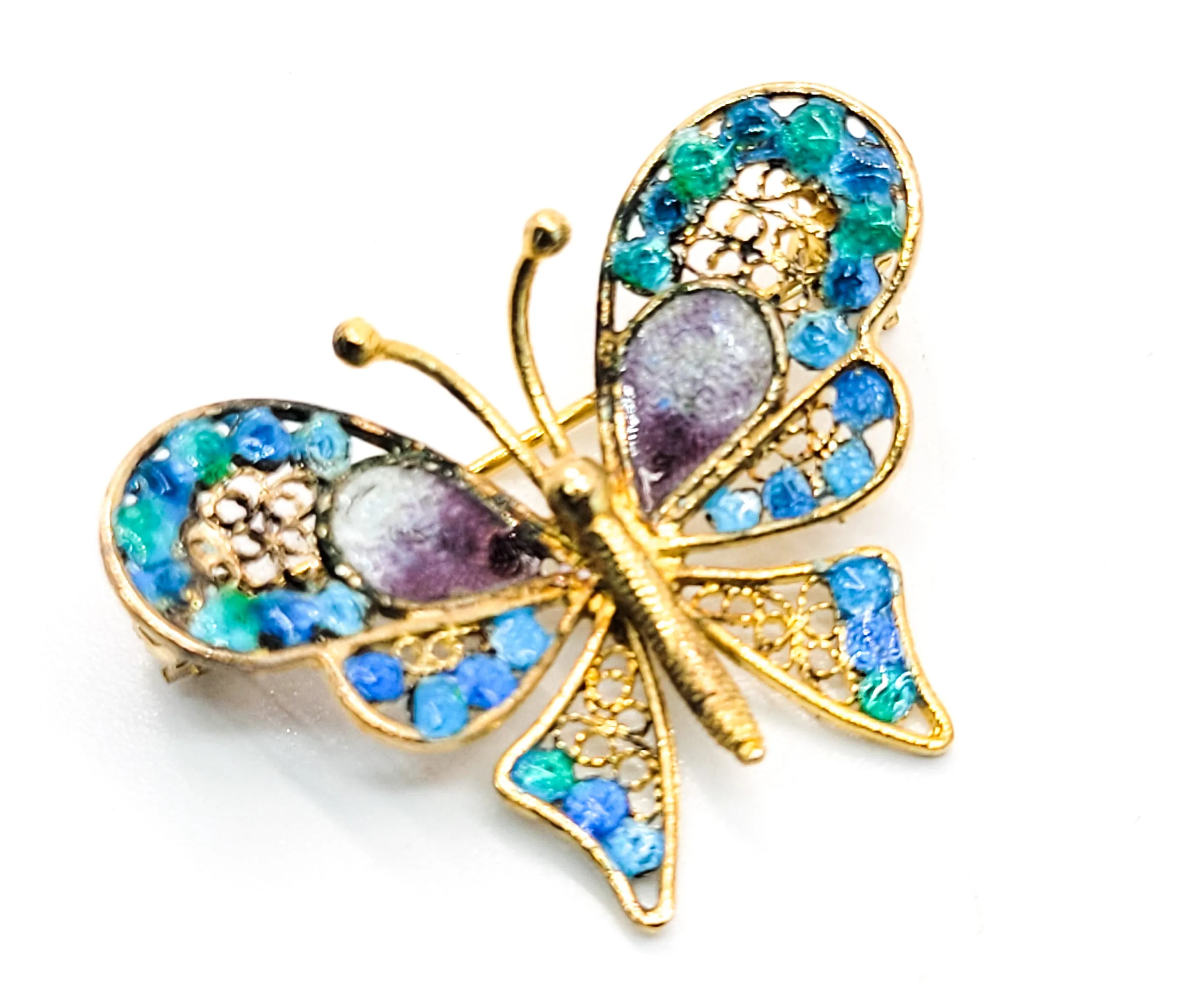 ALIOTO ADRIANA 79 GE Blue and purple enamel spun silver gilt Butterfly brooch