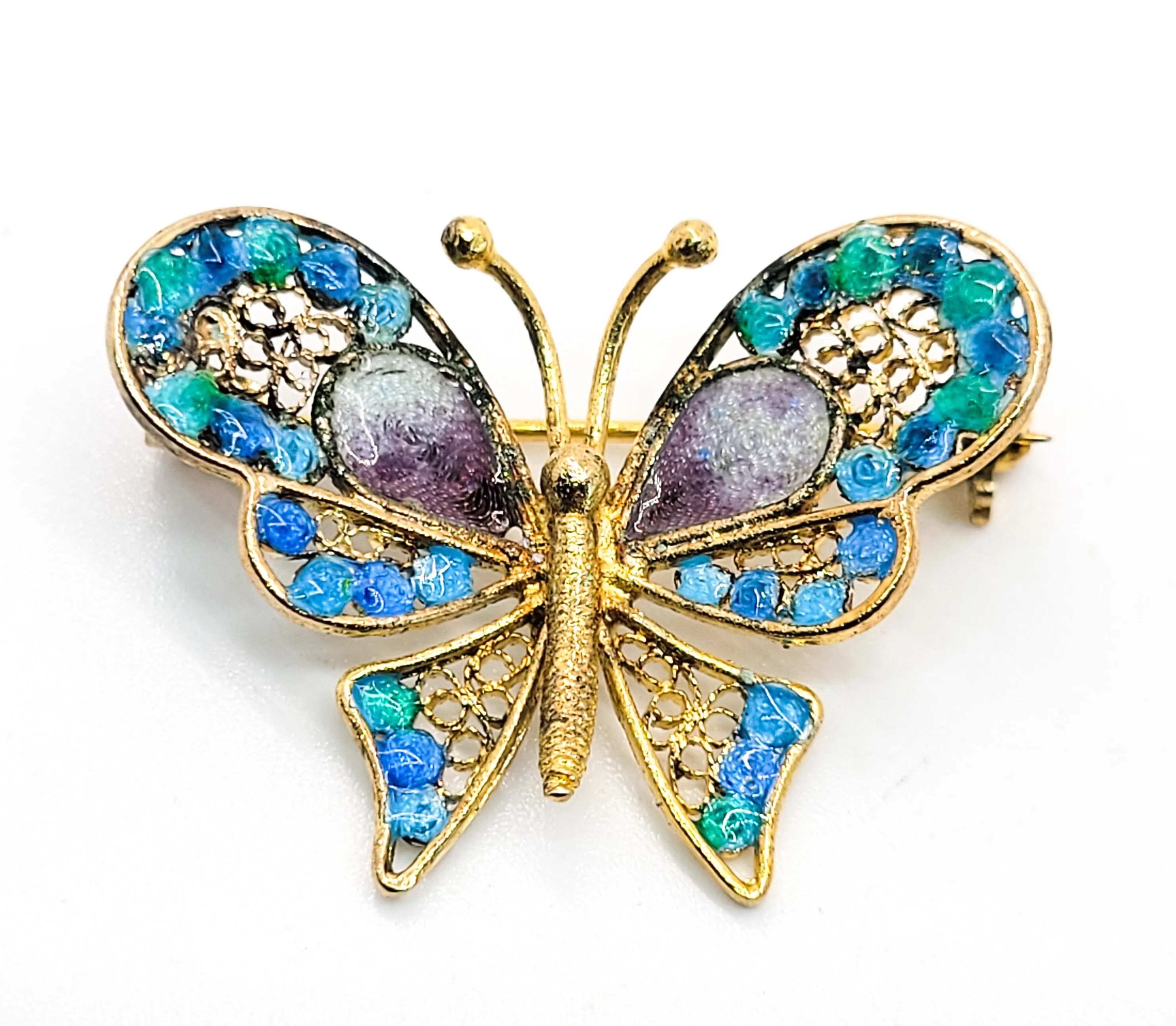 ALIOTO ADRIANA 79 GE Blue and purple enamel spun silver gilt Butterfly brooch