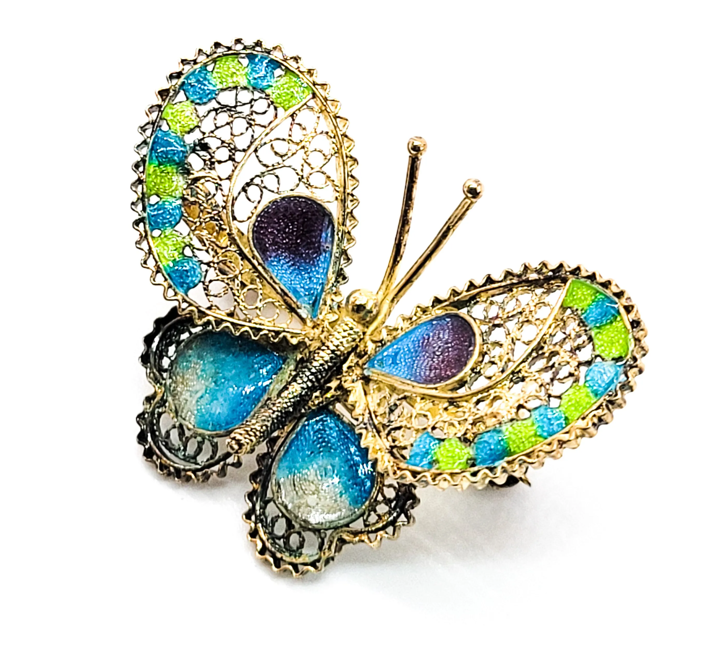 ALIOTO ADRIANA signed enamel spun silver italian 800 vintage butterfly brooch