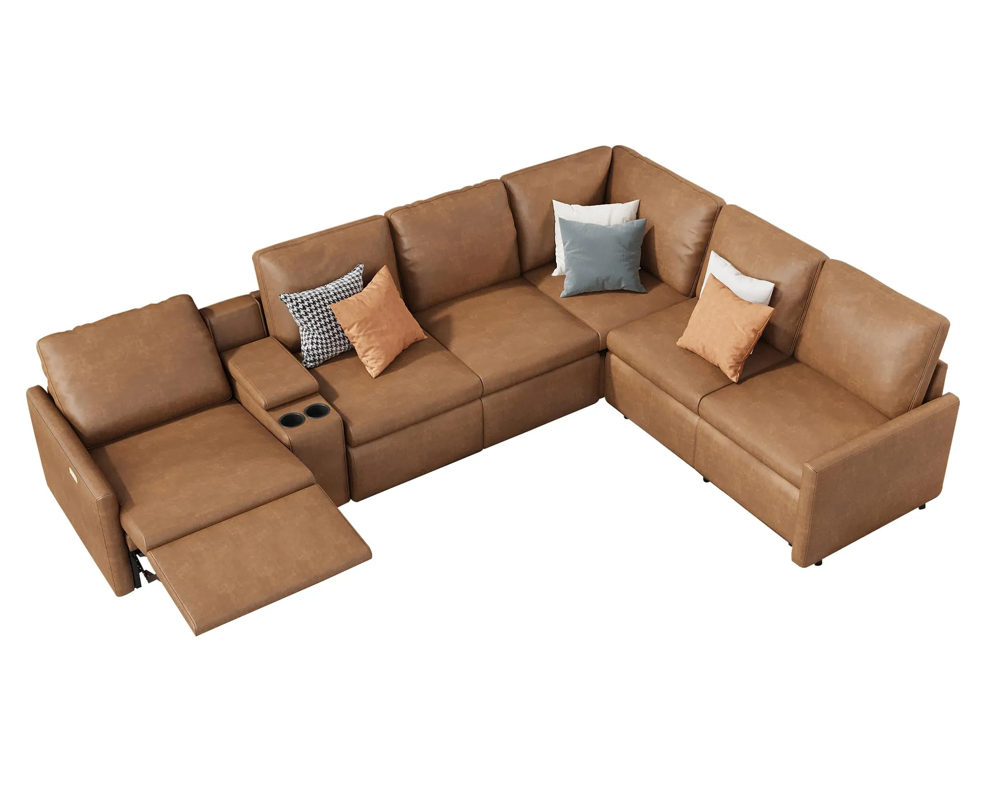 AMERLIFE Modular Leather Power Recliner Sofa Set with Console, Cup Holder & Charging Port