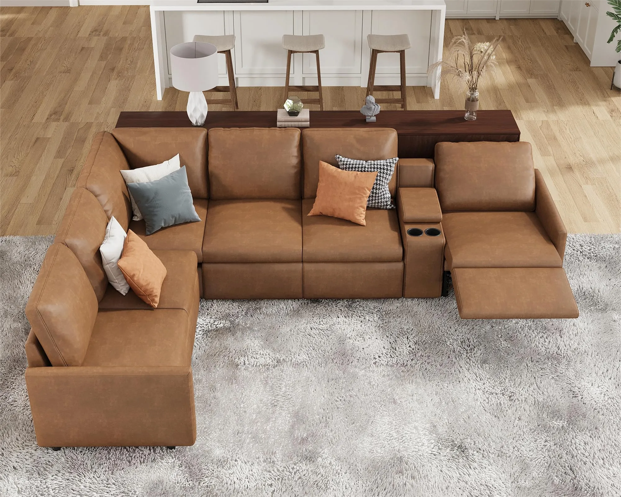 AMERLIFE Modular Leather Power Recliner Sofa Set with Console, Cup Holder & Charging Port