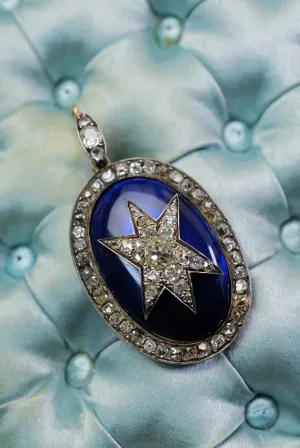 Antique diamond and blue enamel star pendant