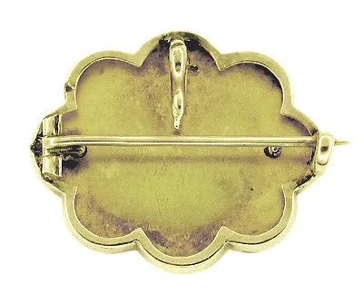 Antique Victorian Engraved Black Enamel Pendant Brooch in 10 Karat Gold