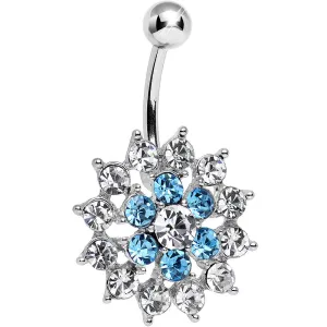 Aqua Clear Cubic Zirconia Beauteous Blooming Flower Belly Ring