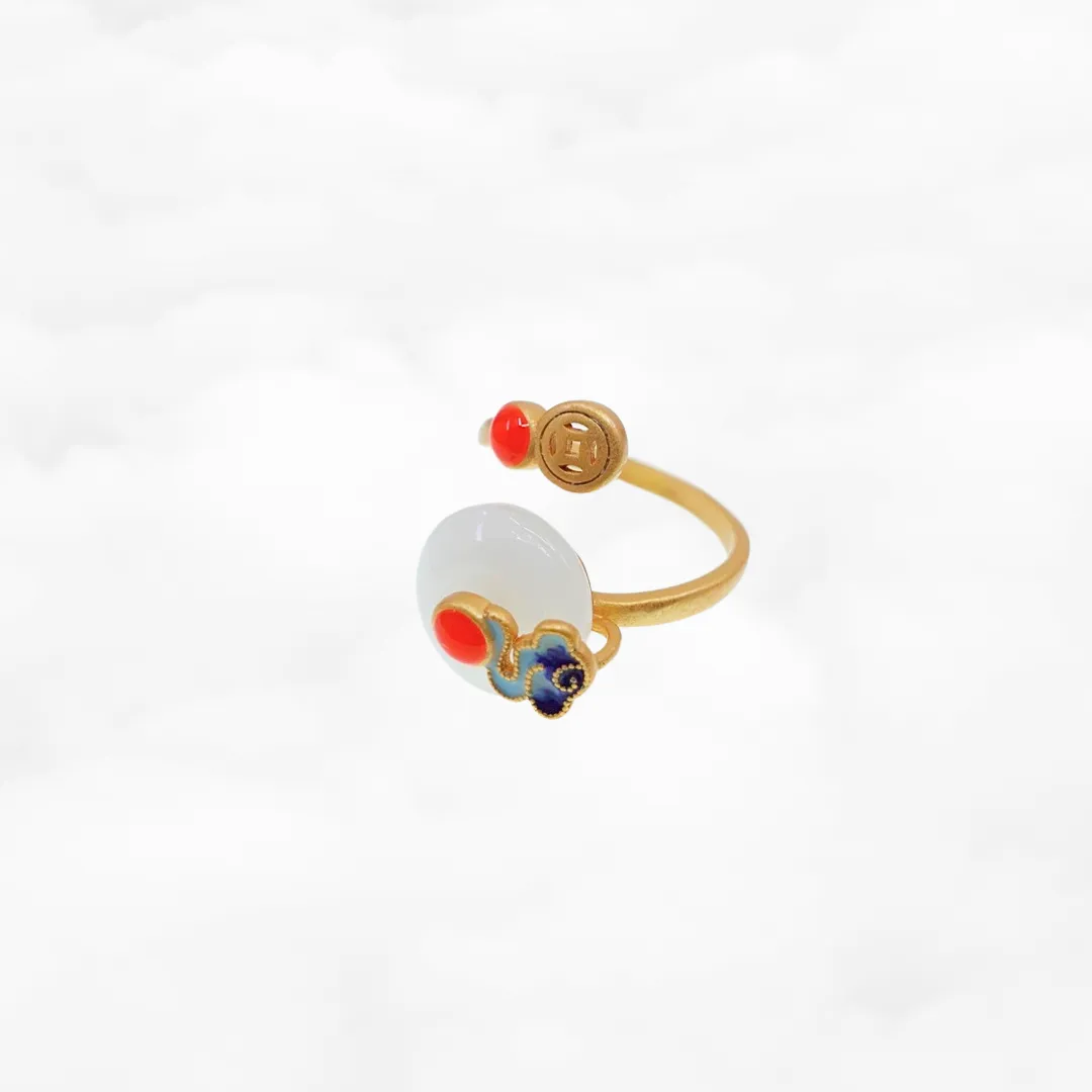 Auspicious White Jade Ring