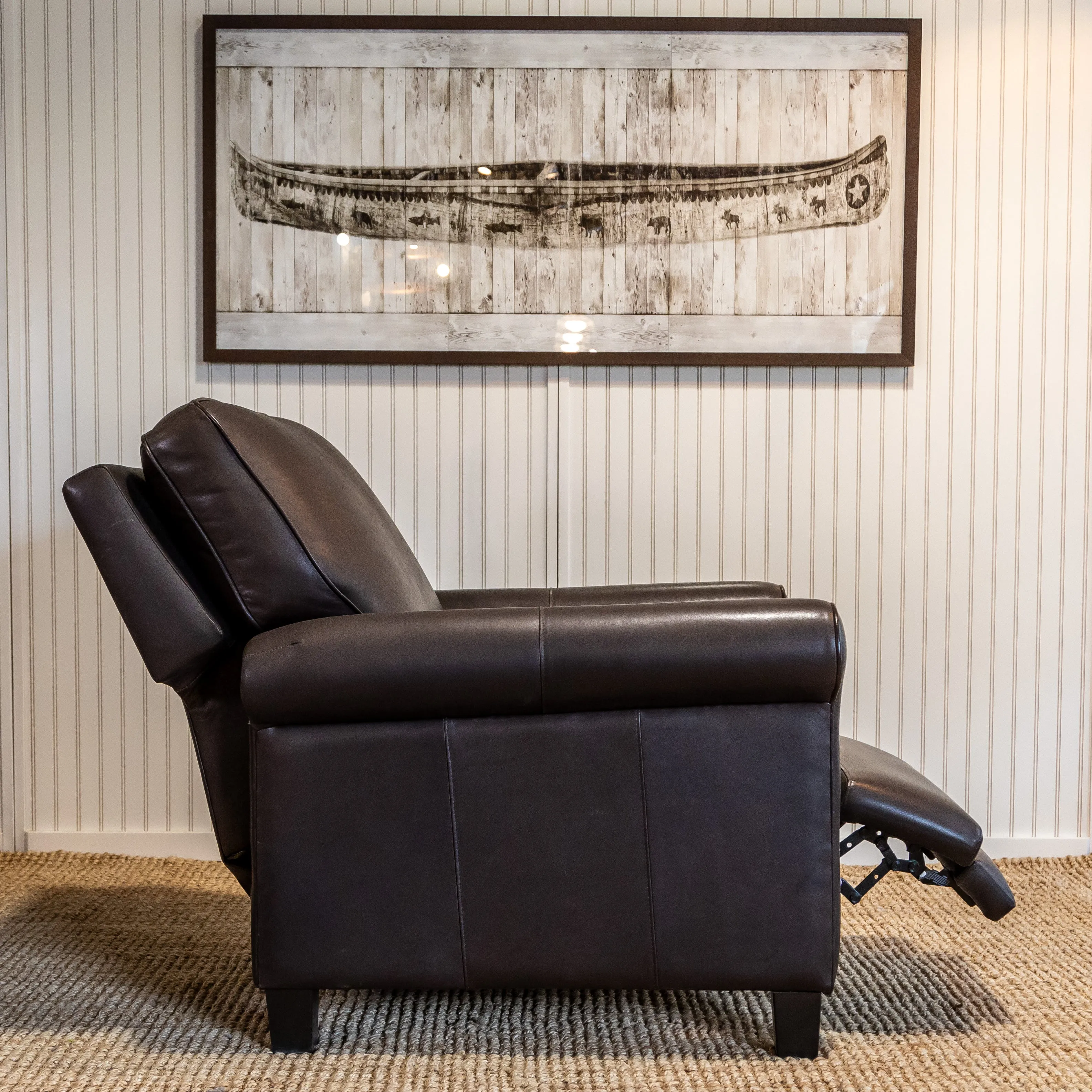 Birch Leather Recliner - Rolled Arm