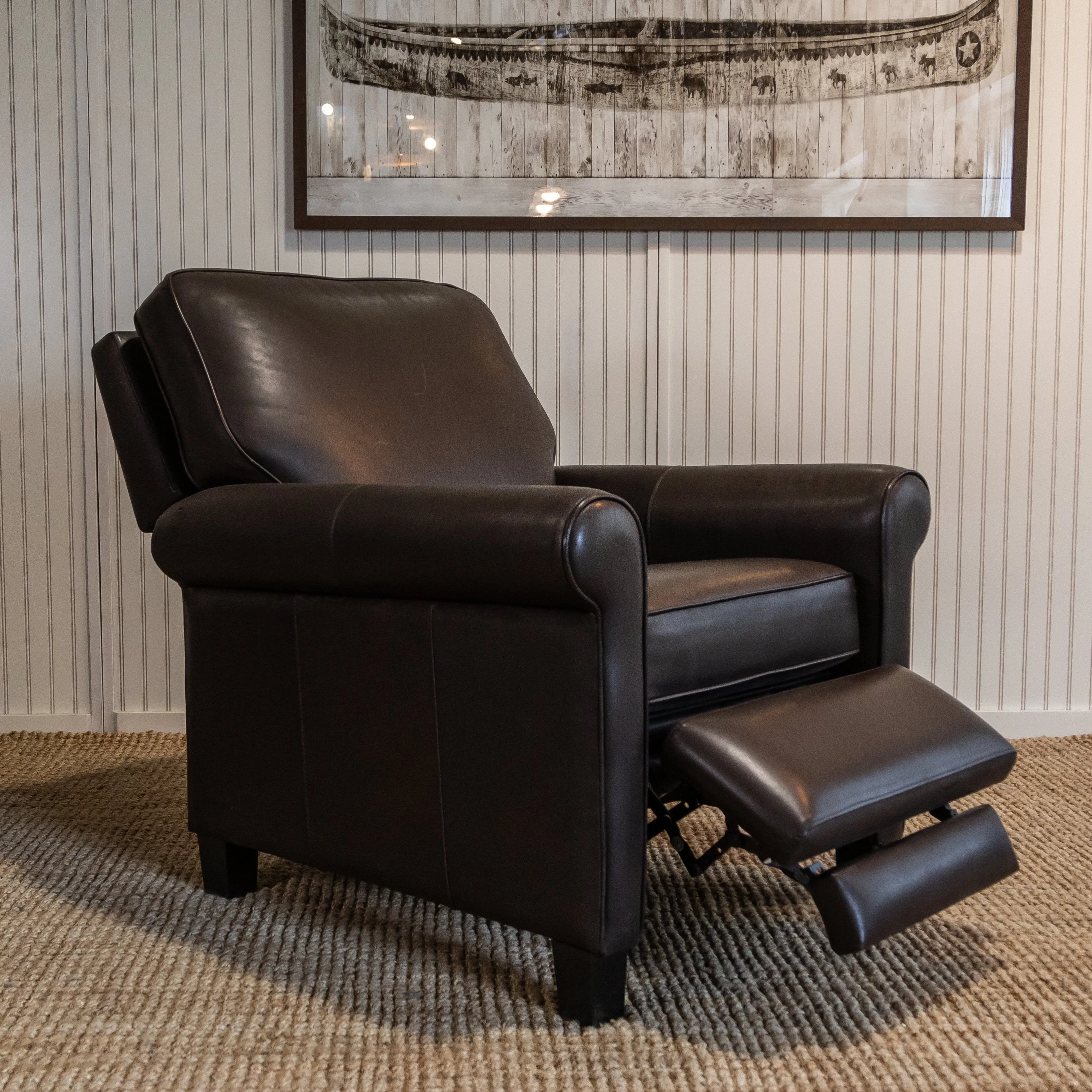 Birch Leather Recliner - Rolled Arm