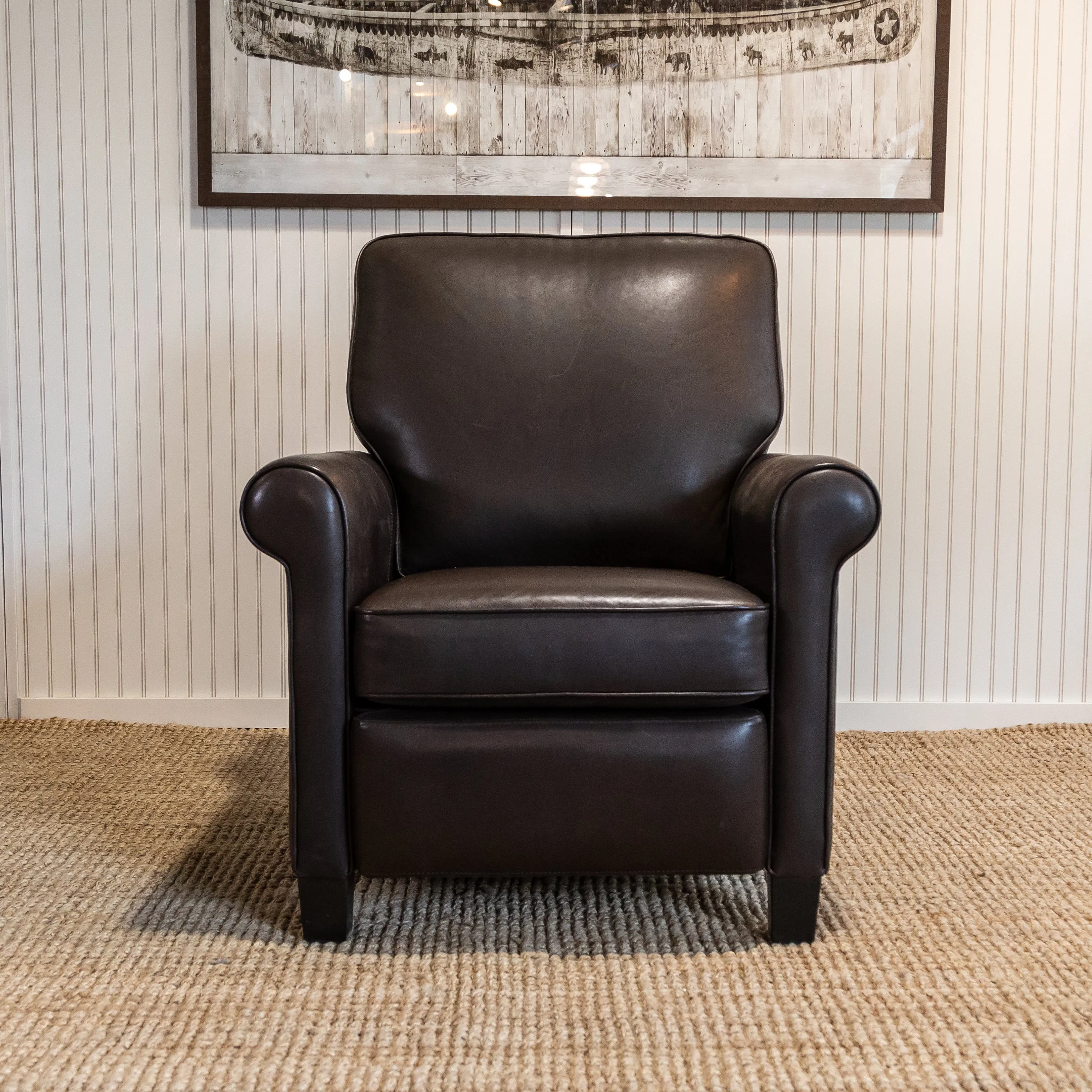 Birch Leather Recliner - Rolled Arm