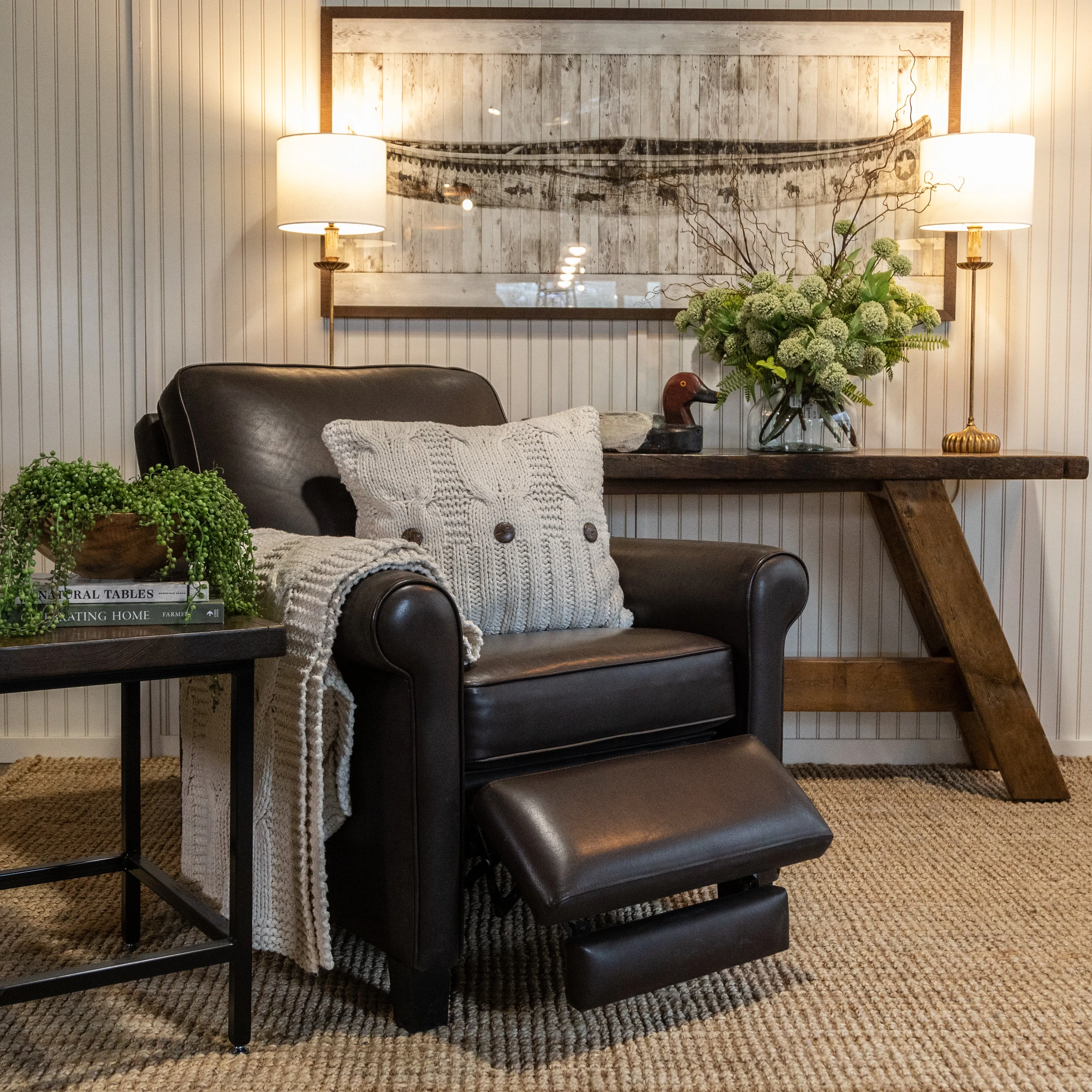 Birch Leather Recliner - Rolled Arm