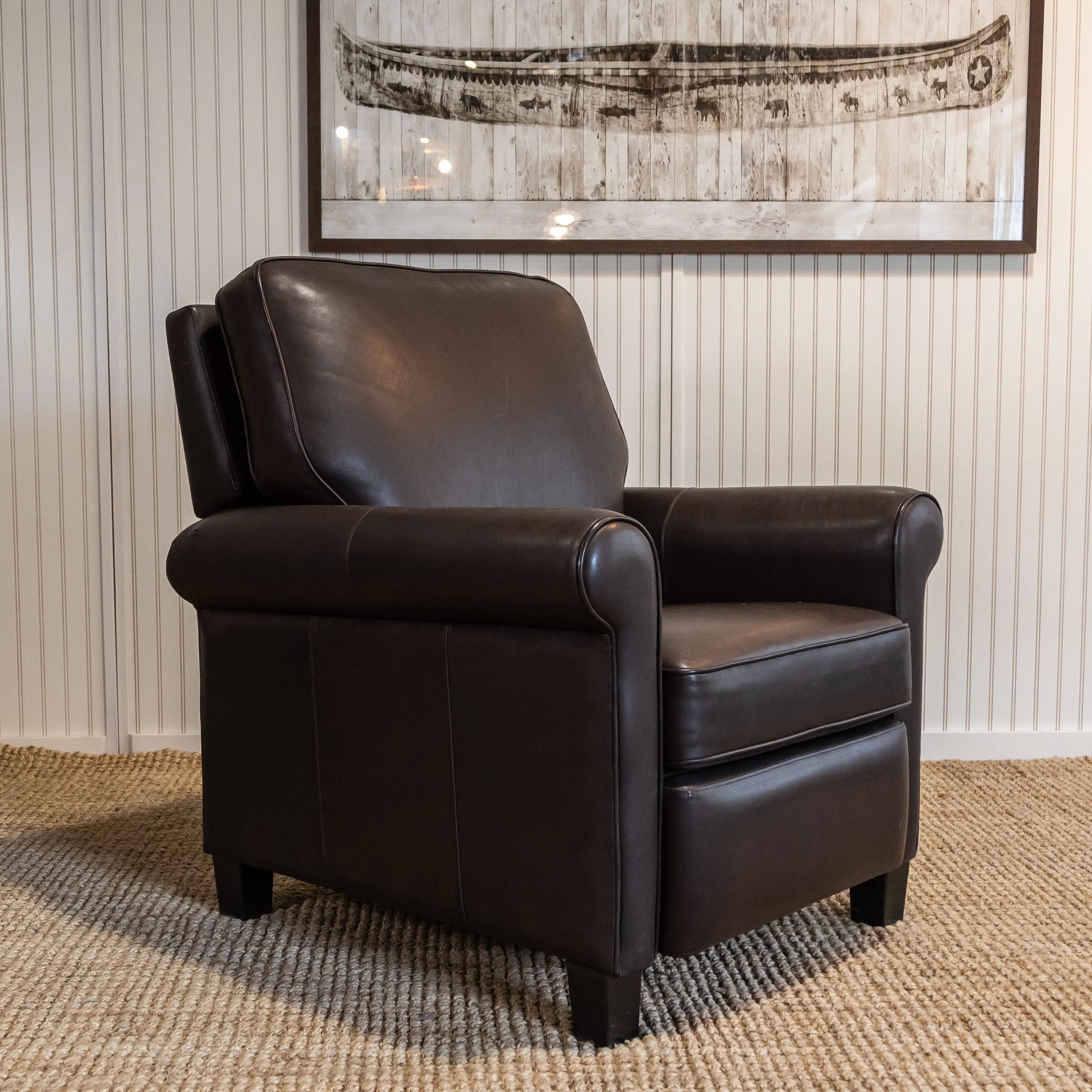 Birch Leather Recliner - Rolled Arm