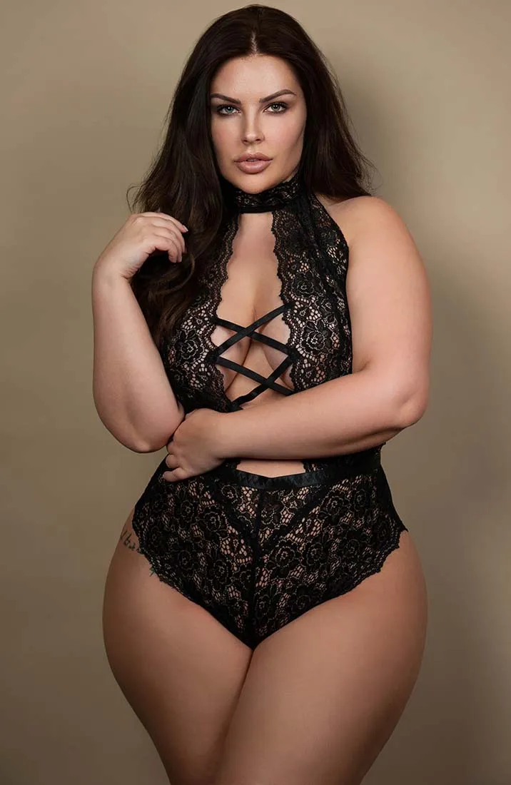 Black crotchless plus size bodysuit - Seduce Me In Black