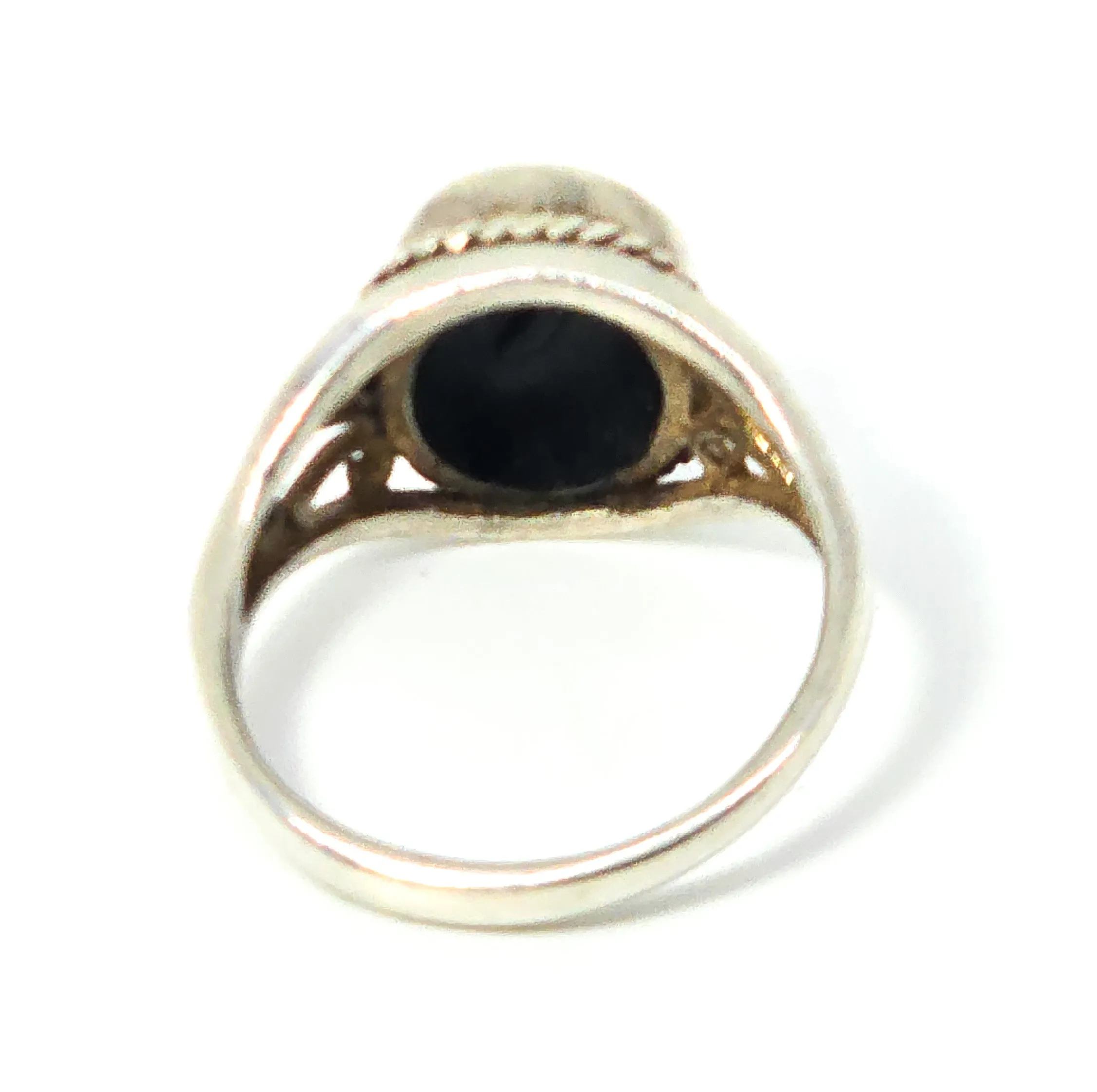 Black enamel Balance Ying Yang vintage tribal retro filigree sterling silver ring size 5
