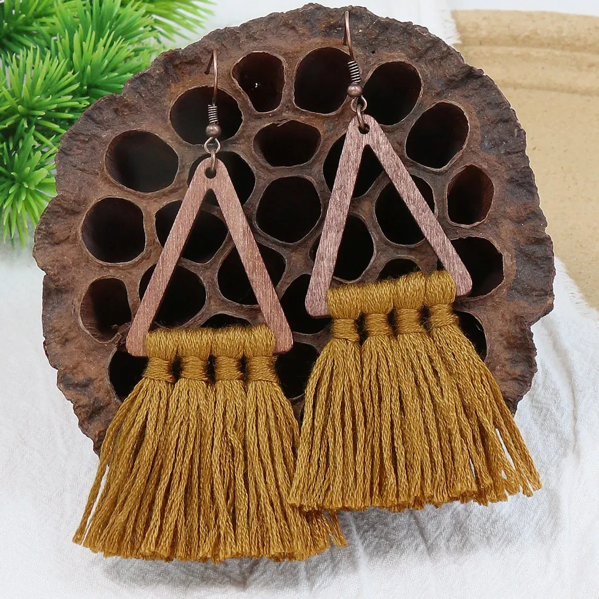 Boho Wooden & Hand-Knitted Drop Earrings | Vintage Colorful Sets | Women's Jewelry