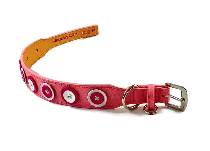 Brady Double Disc Wider Leather Dog Collar with Crystal on Disc