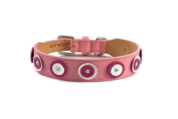 Brady Double Disc Wider Leather Dog Collar with Crystal on Disc