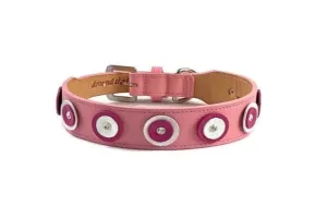 Brady Double Disc Wider Leather Dog Collar with Crystal on Disc