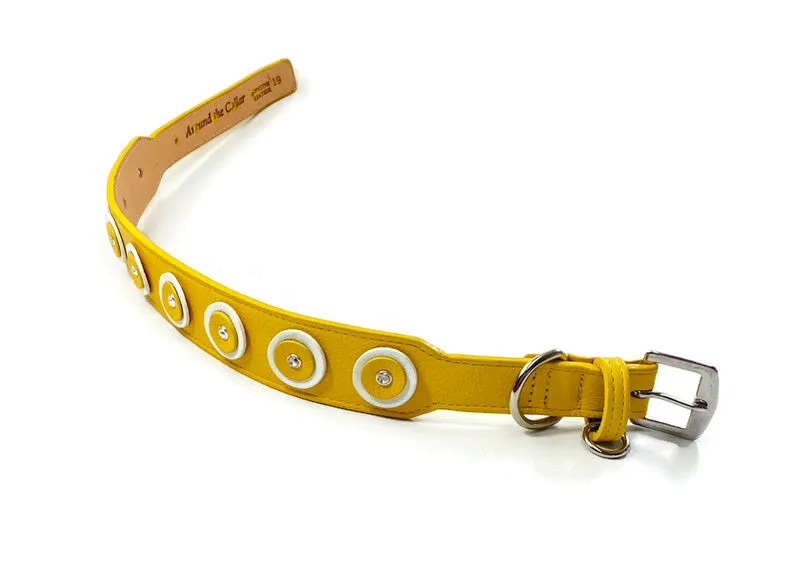 Brady Double Disc Wider Leather Dog Collar with Crystal on Disc