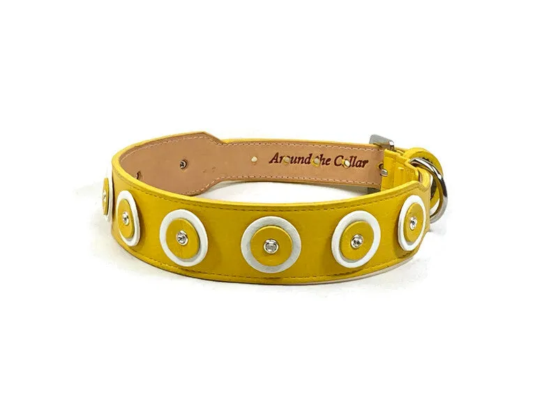 Brady Double Disc Wider Leather Dog Collar with Crystal on Disc
