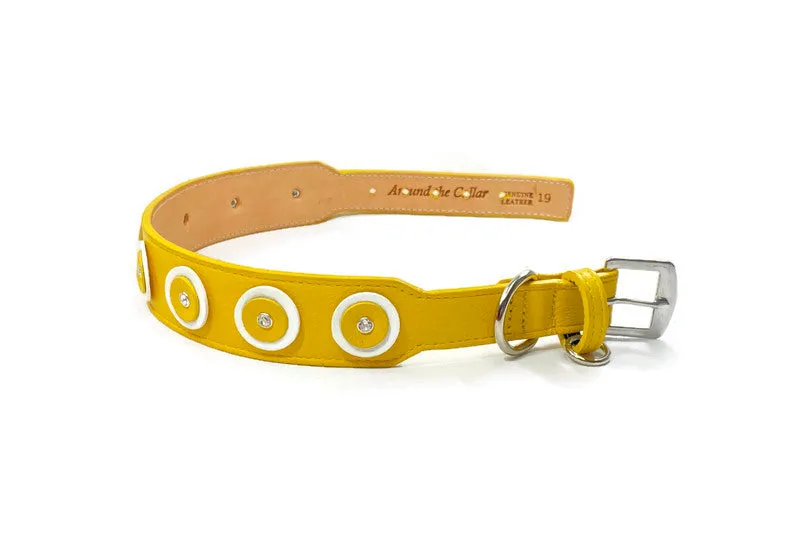 Brady Double Disc Wider Leather Dog Collar with Crystal on Disc
