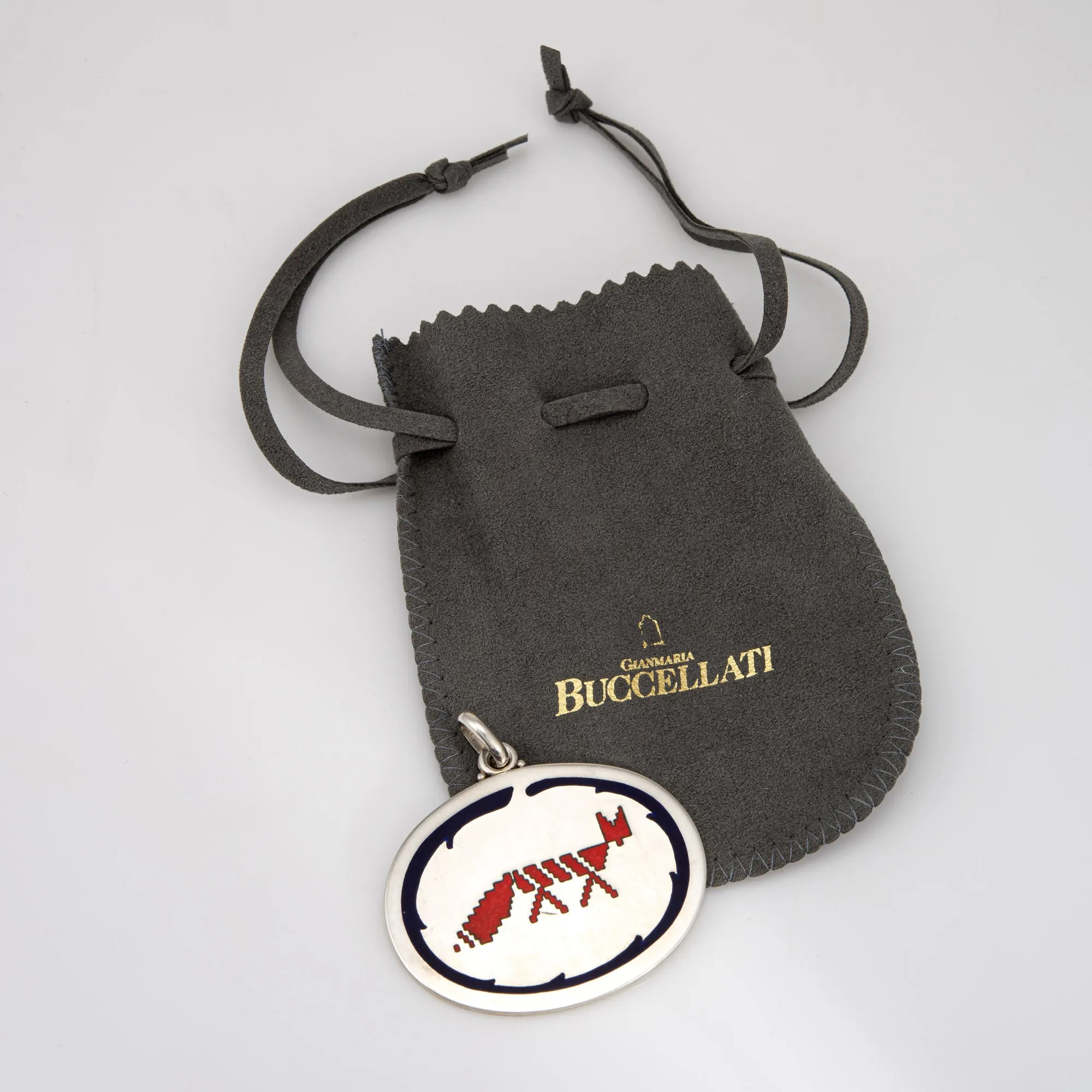 Buccellati Fox Medallion Pendant or Charm Sterling Silver Red Blue Enamel Estate
