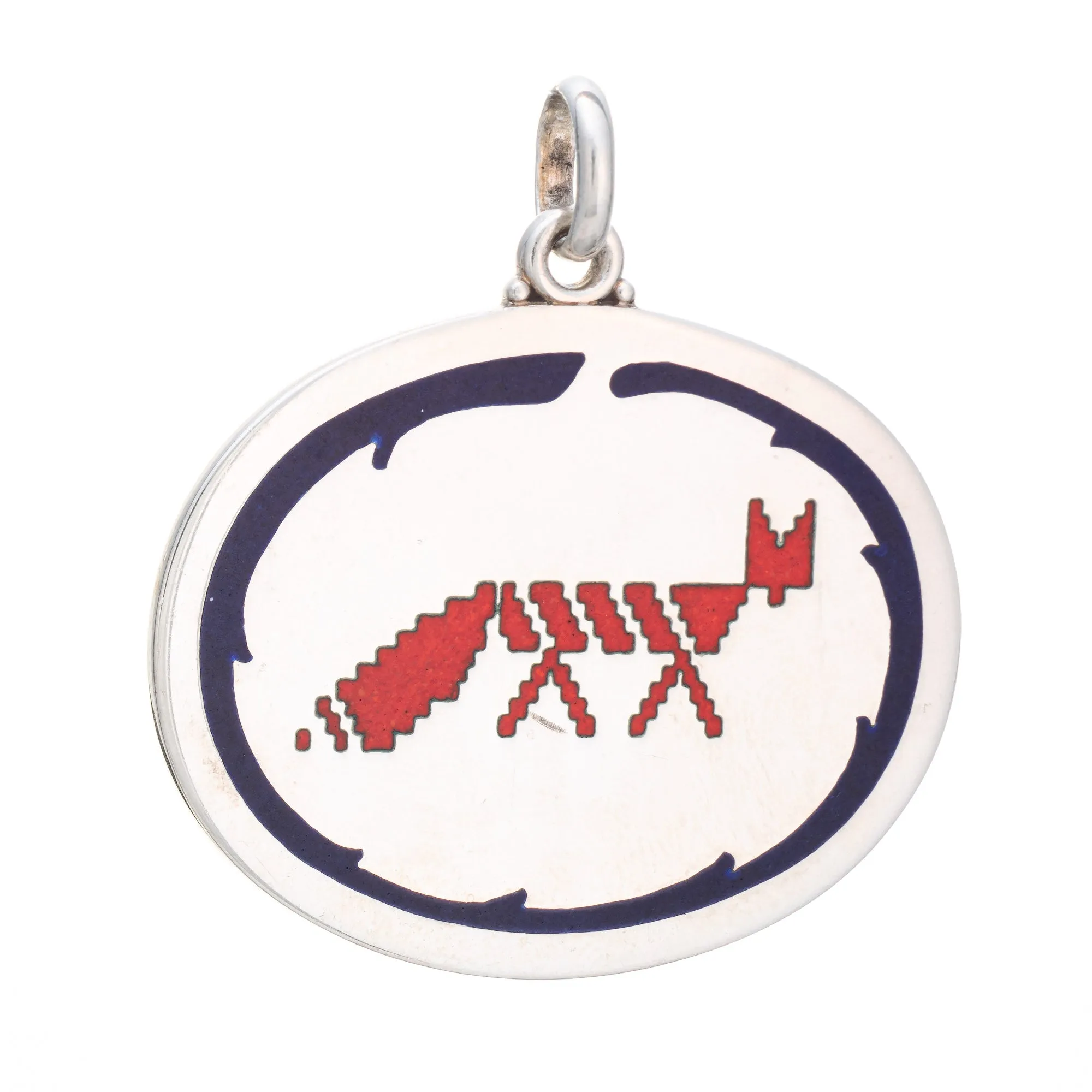 Buccellati Fox Medallion Pendant or Charm Sterling Silver Red Blue Enamel Estate