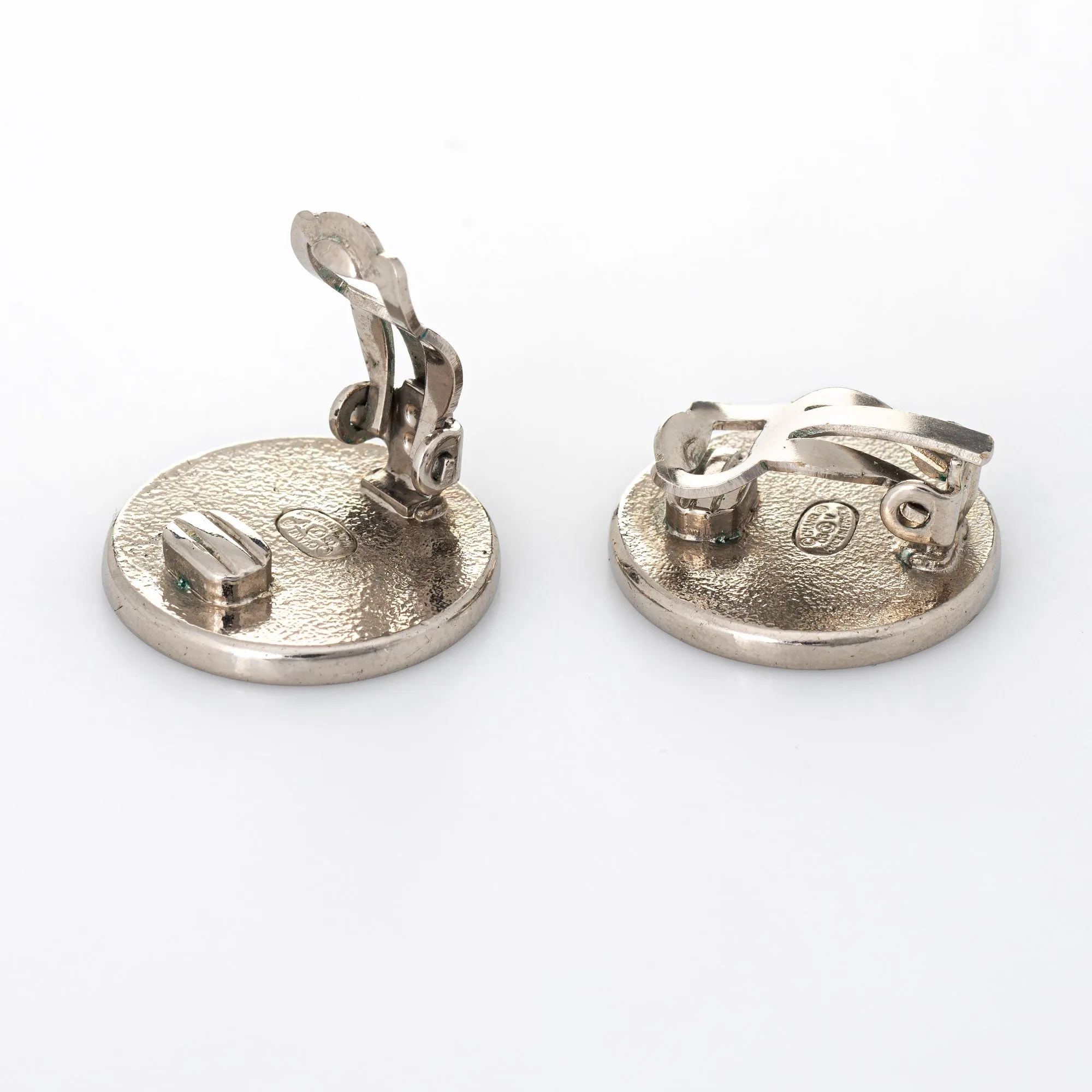 Chanel Earrings c2005 Black Enamel CC Logo Small Round Clip On White Metal