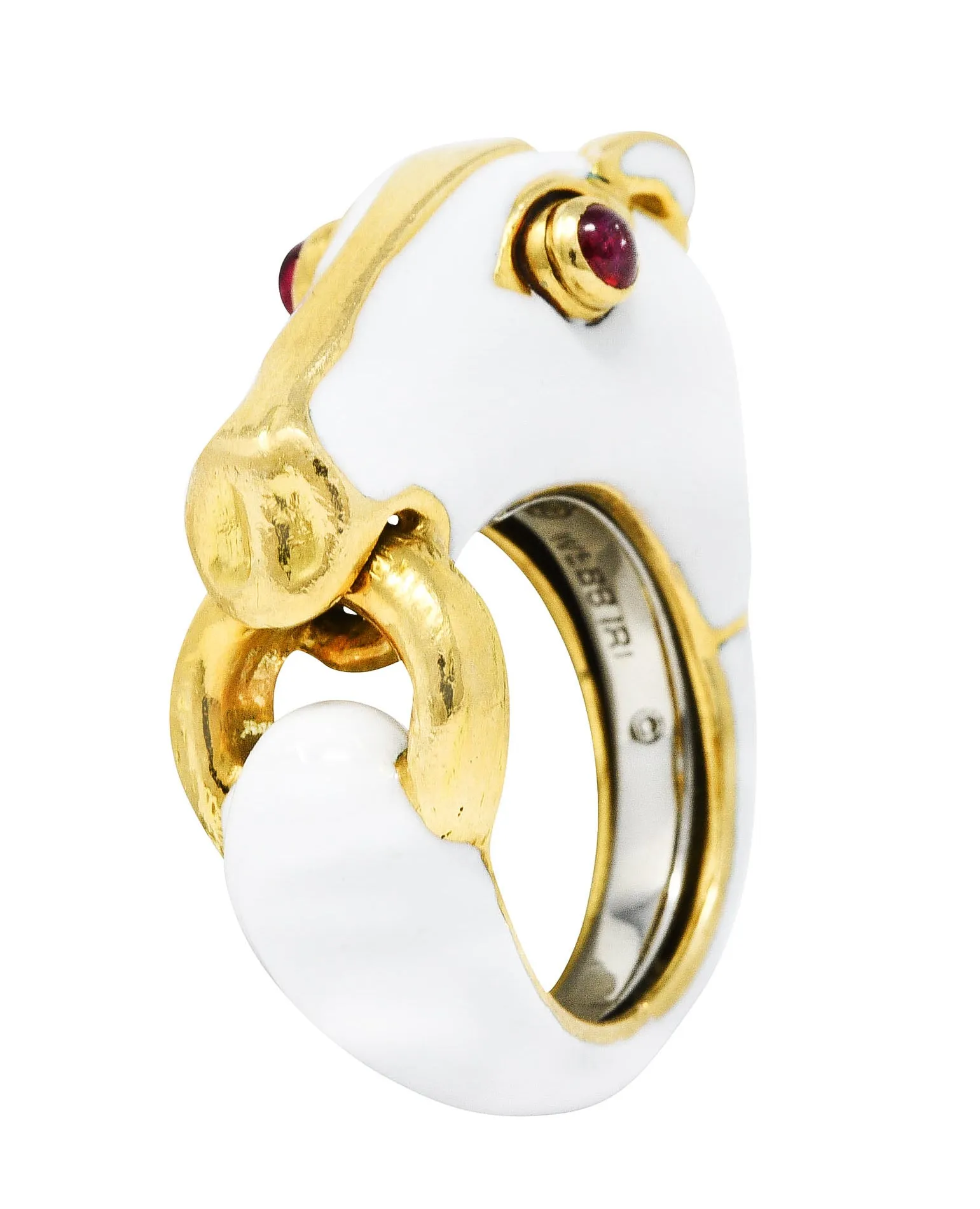 David Webb Vintage Ruby Enamel 18 Karat Gold Kingdom Horse Ring